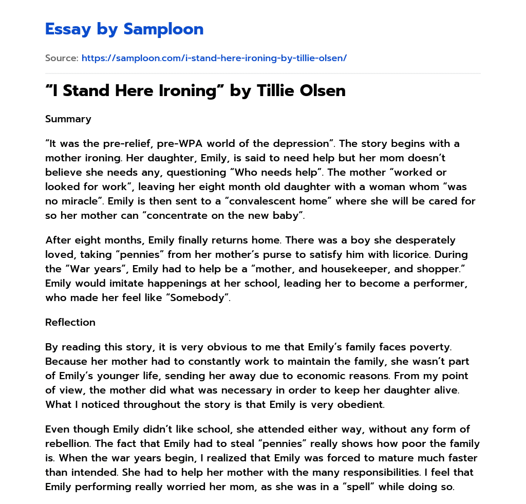 tillie olsen i stand here ironing essay