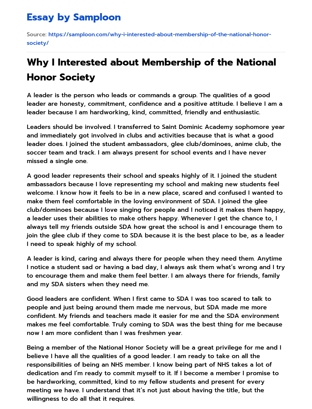 Why I Interested about Membership of the National Honor Society essay
