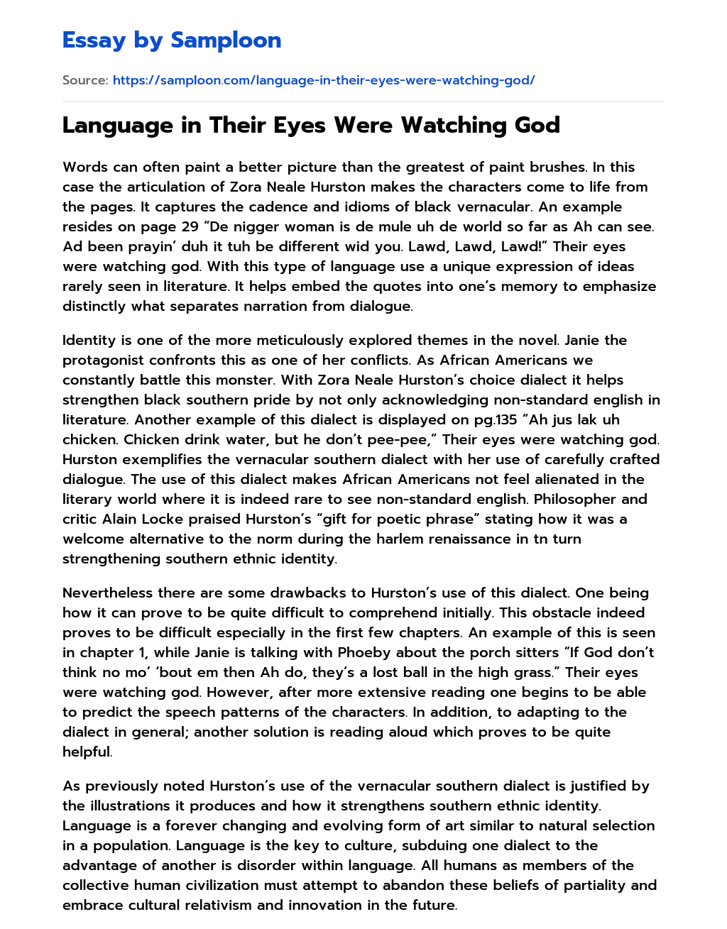 Language in Their Eyes Were Watching God essay
