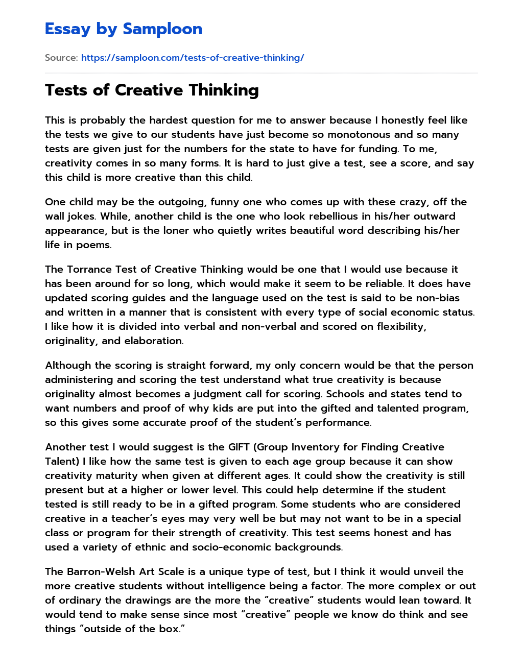 essay creative thinking