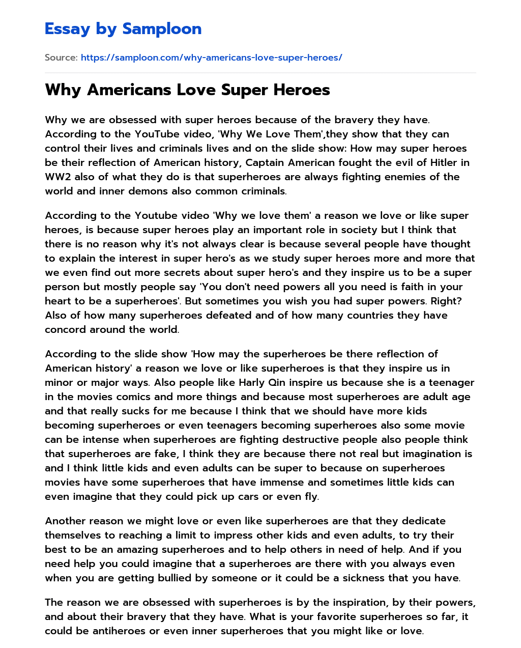 Why Americans Love Super Heroes essay