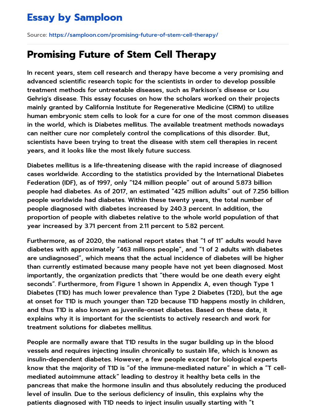 Promising Future of Stem Cell Therapy essay