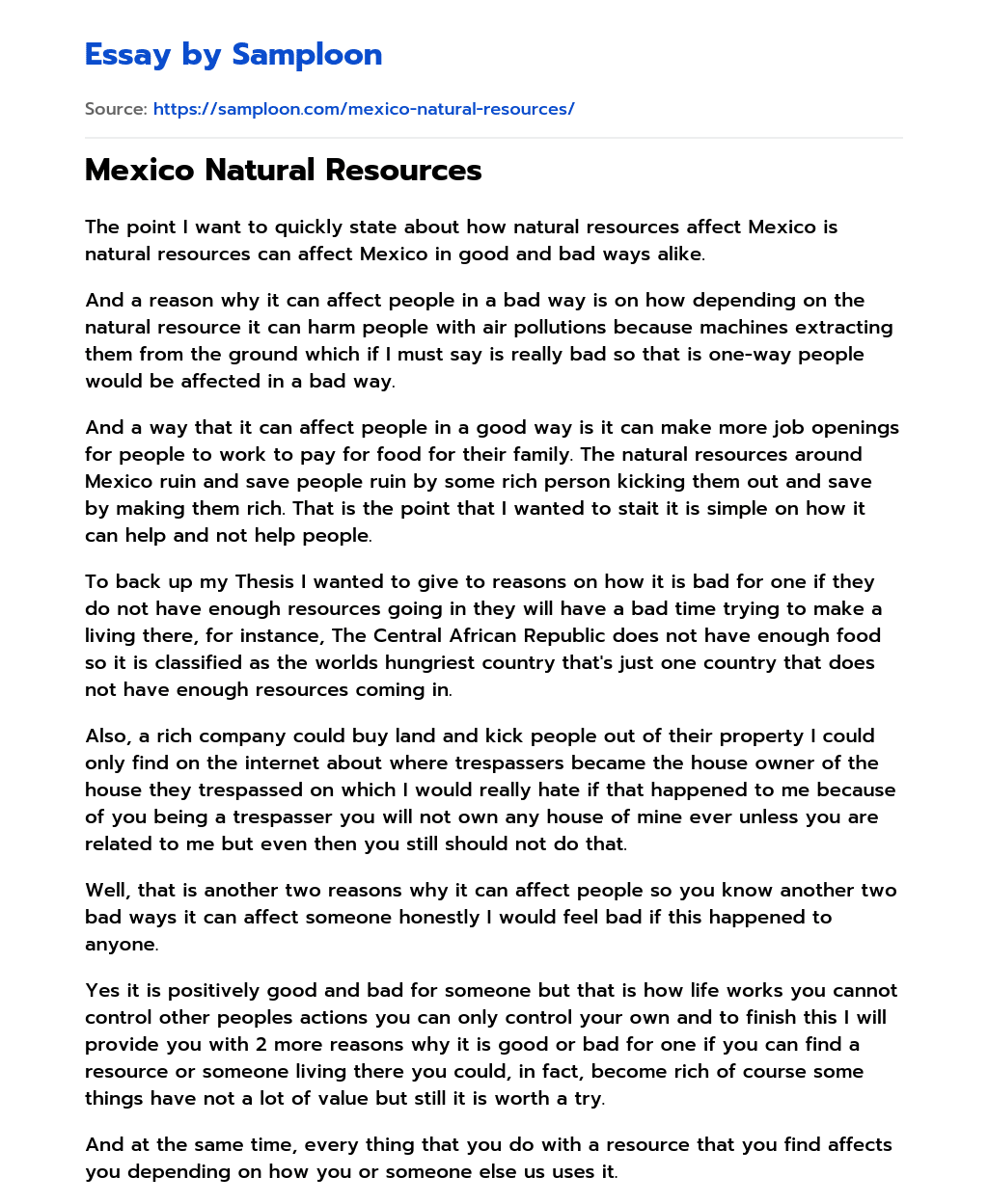 Mexico Natural Resources essay