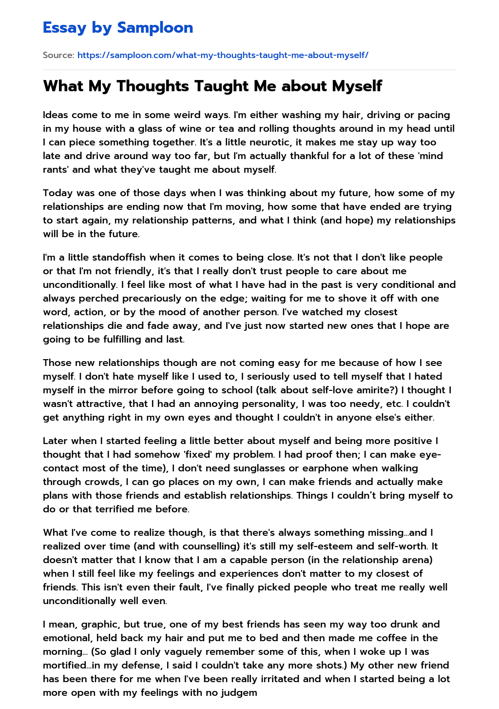 What My Thoughts Taught Me about Myself essay