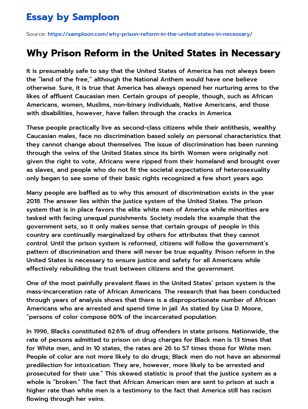 Why Prison Reform in the United States in Necessary essay