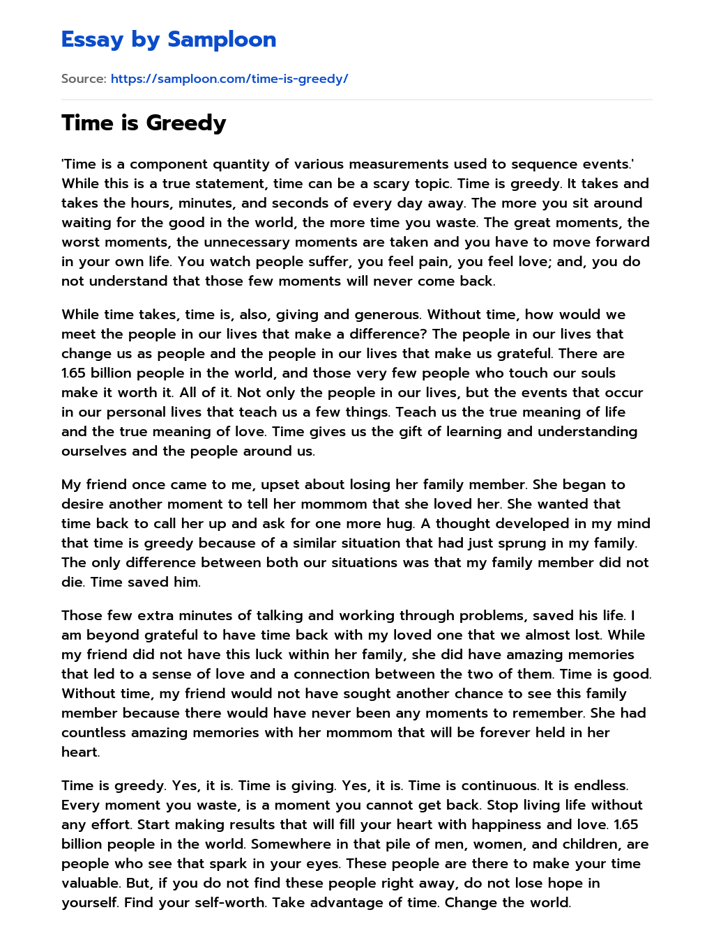 Time is Greedy essay