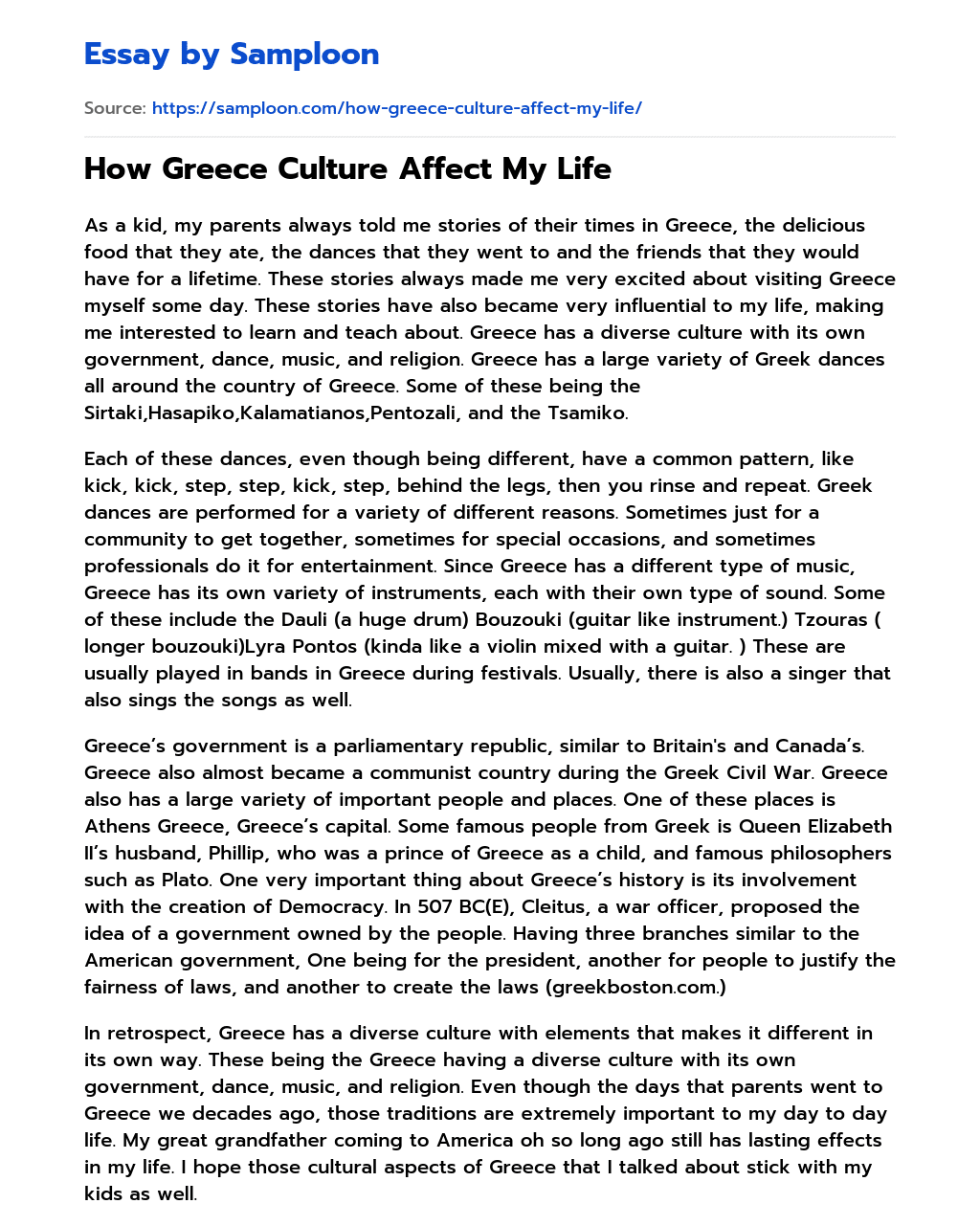 How Greece Culture Affect My Life essay
