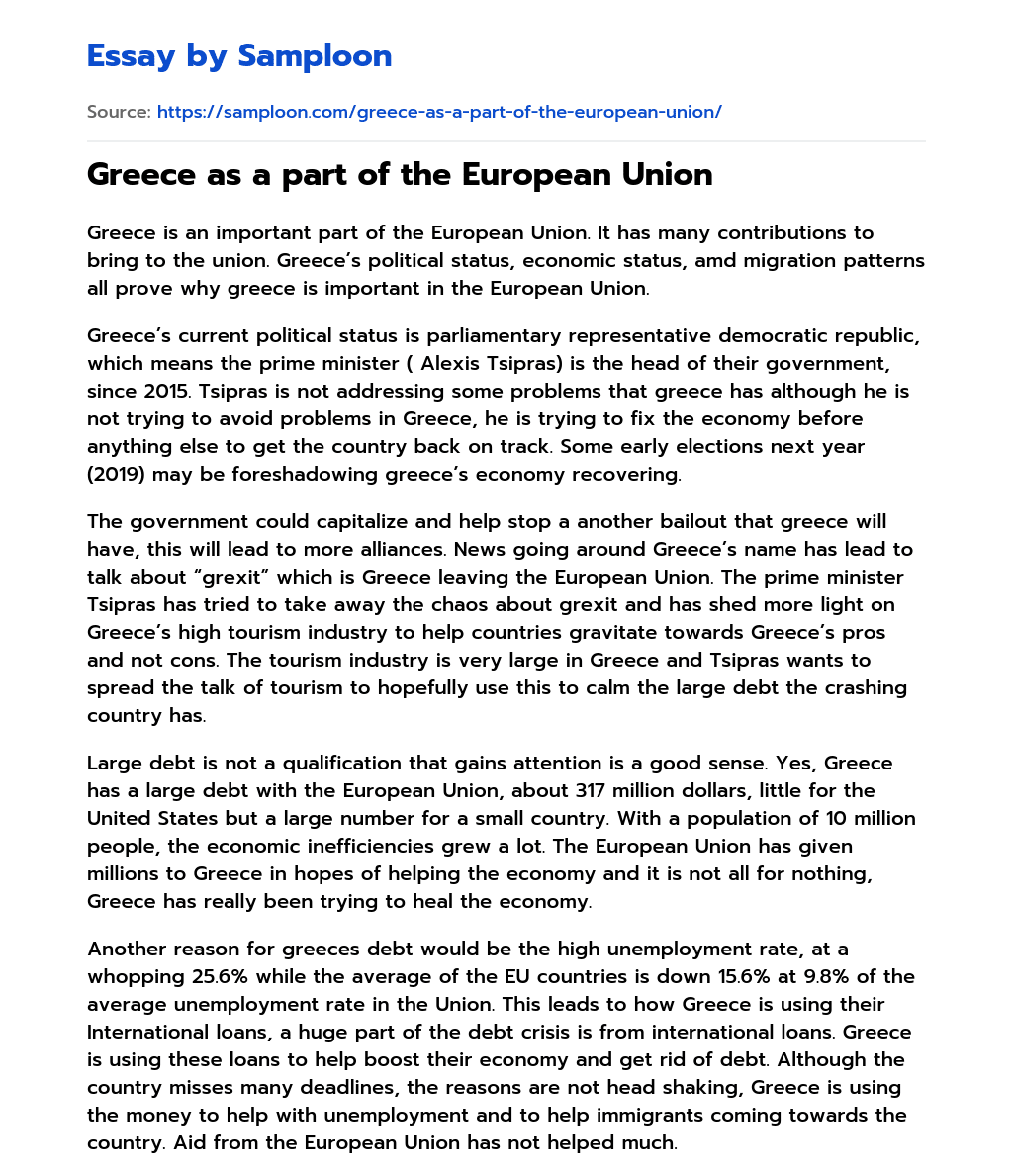 Greece as a part of the European Union essay