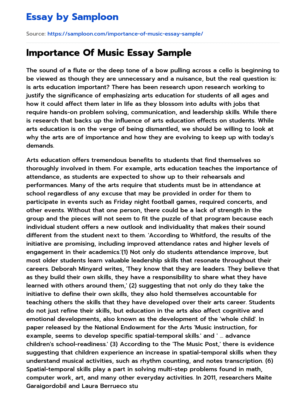 Importance Of Music Essay Sample essay