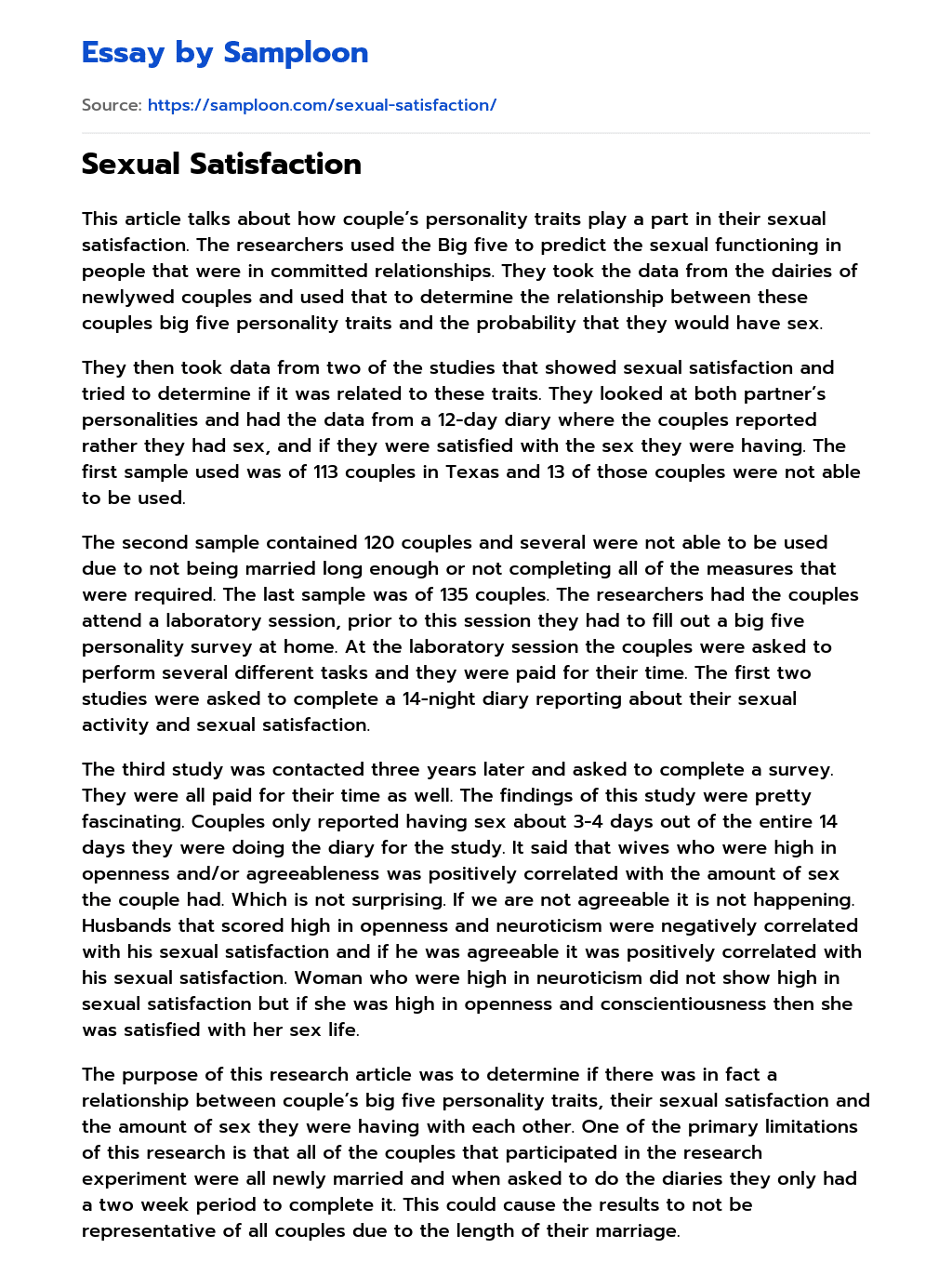 Sexual Satisfaction essay