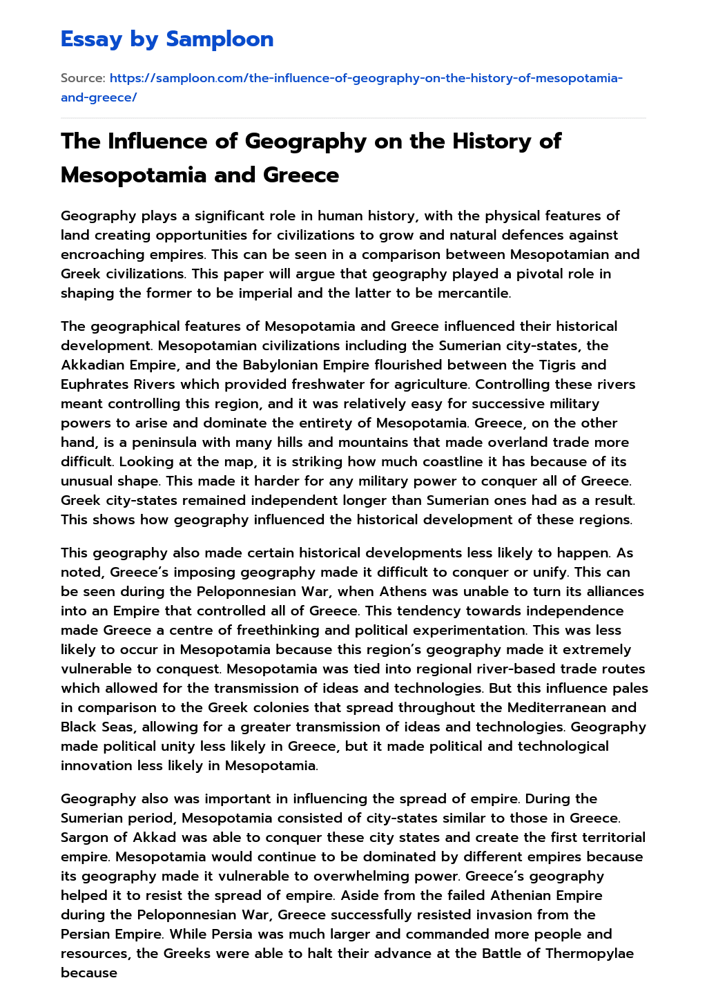 essay on history of mesopotamia