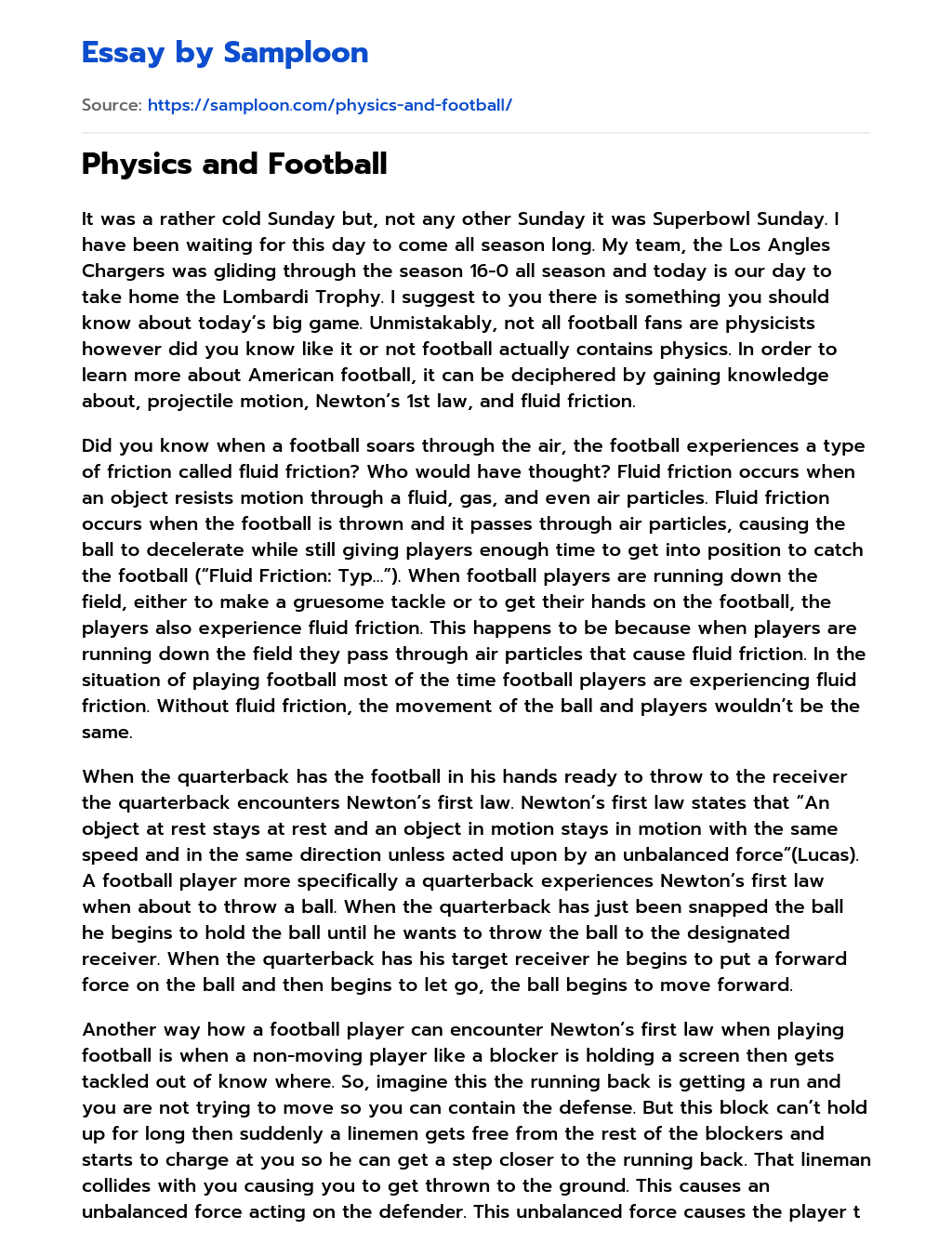 Physics and Football essay