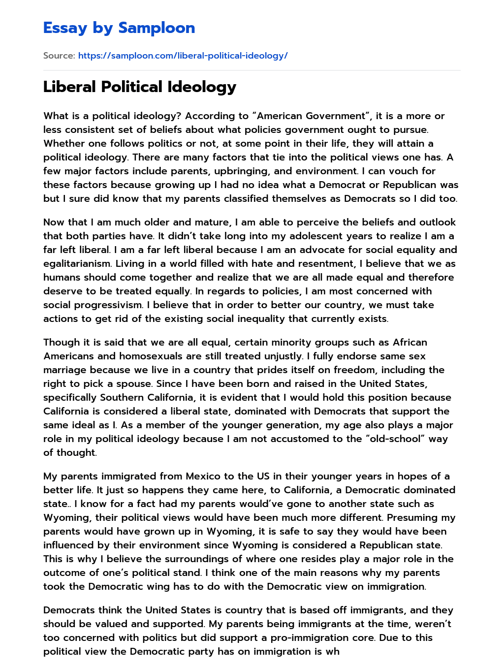 Liberal Political Ideology essay