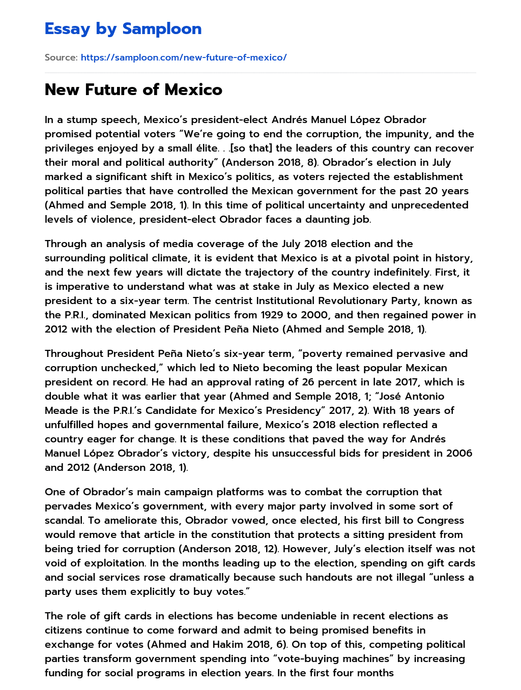 New Future of Mexico essay
