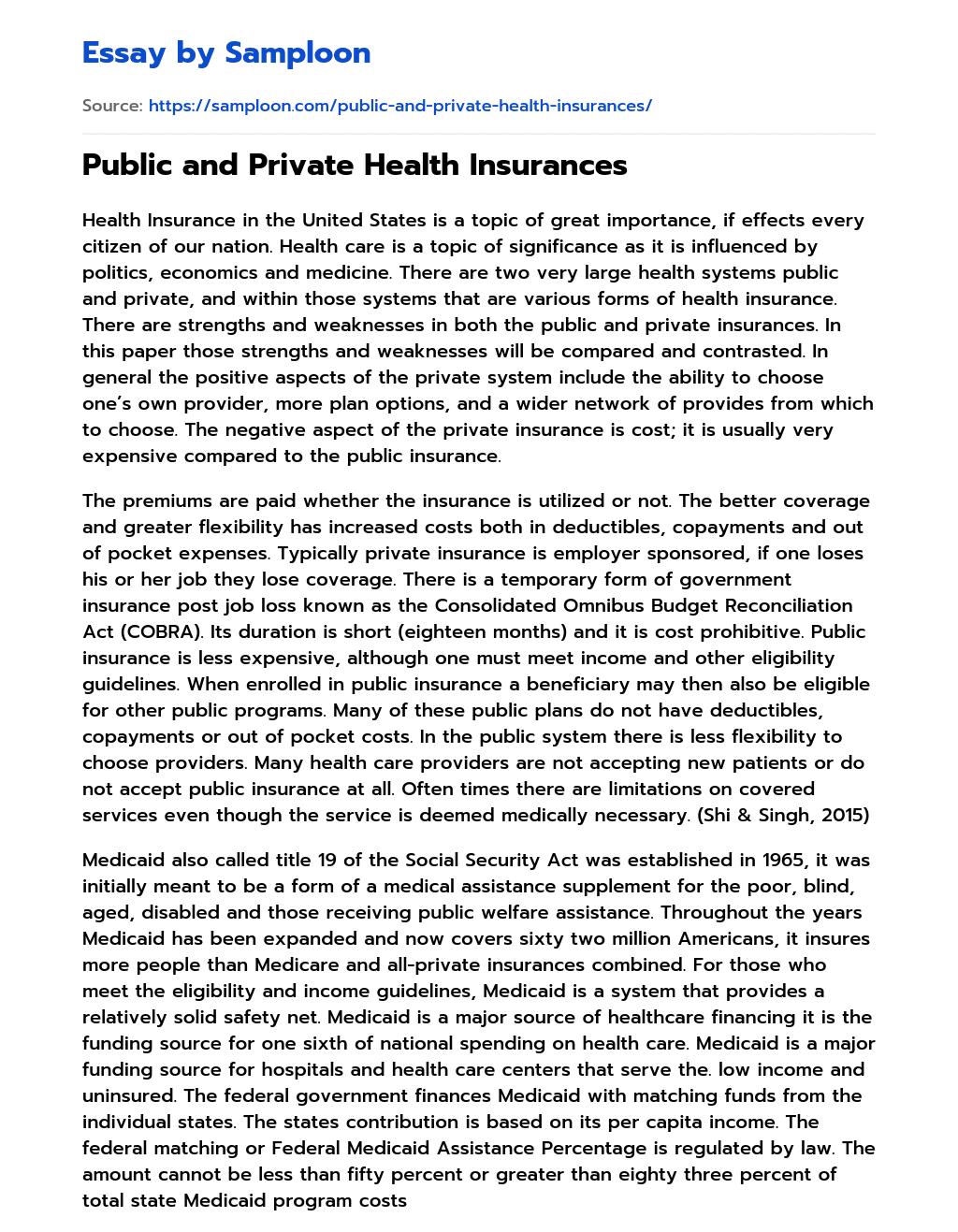 Public and Private Health Insurances essay