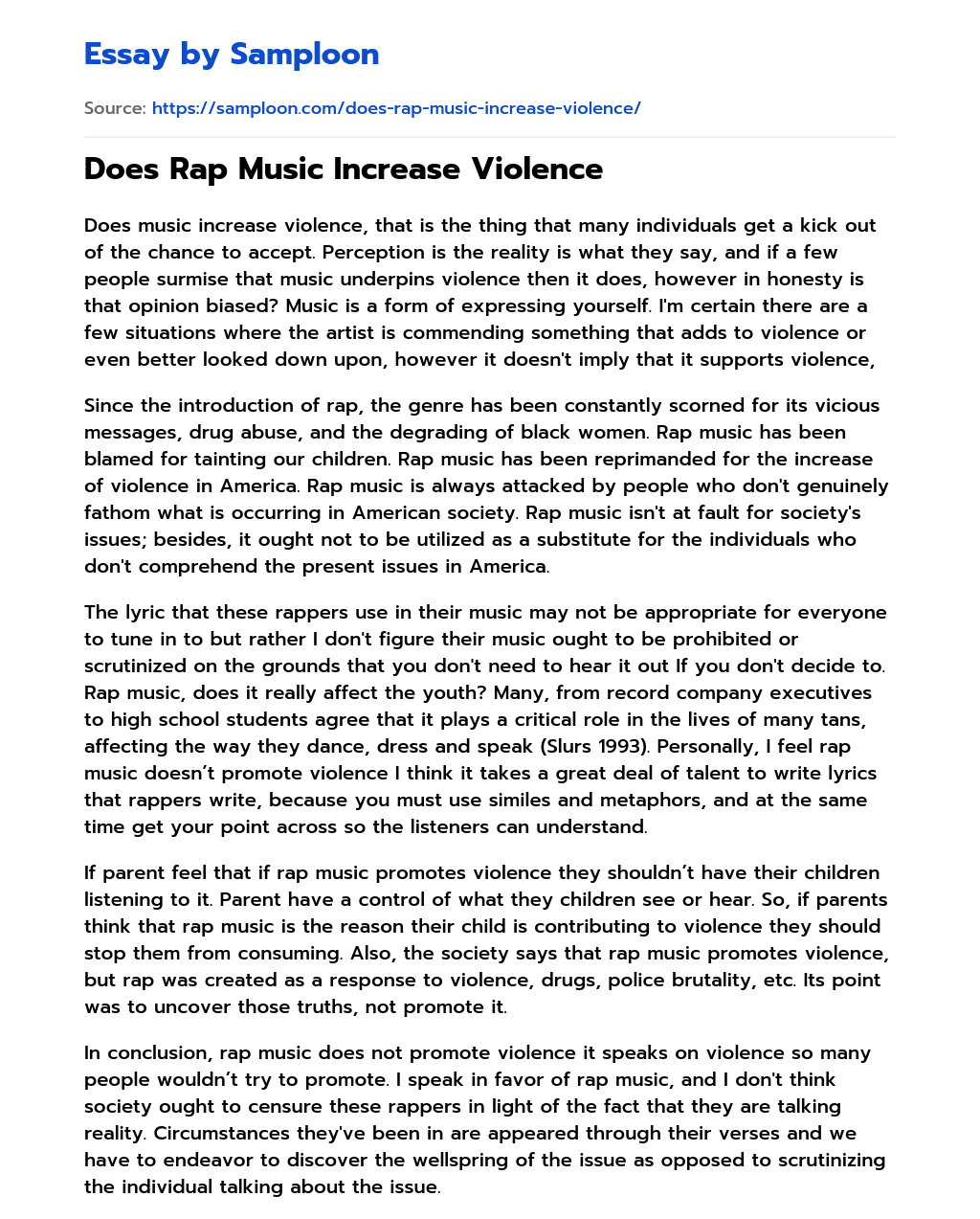 Does Rap Music Increase Violence essay