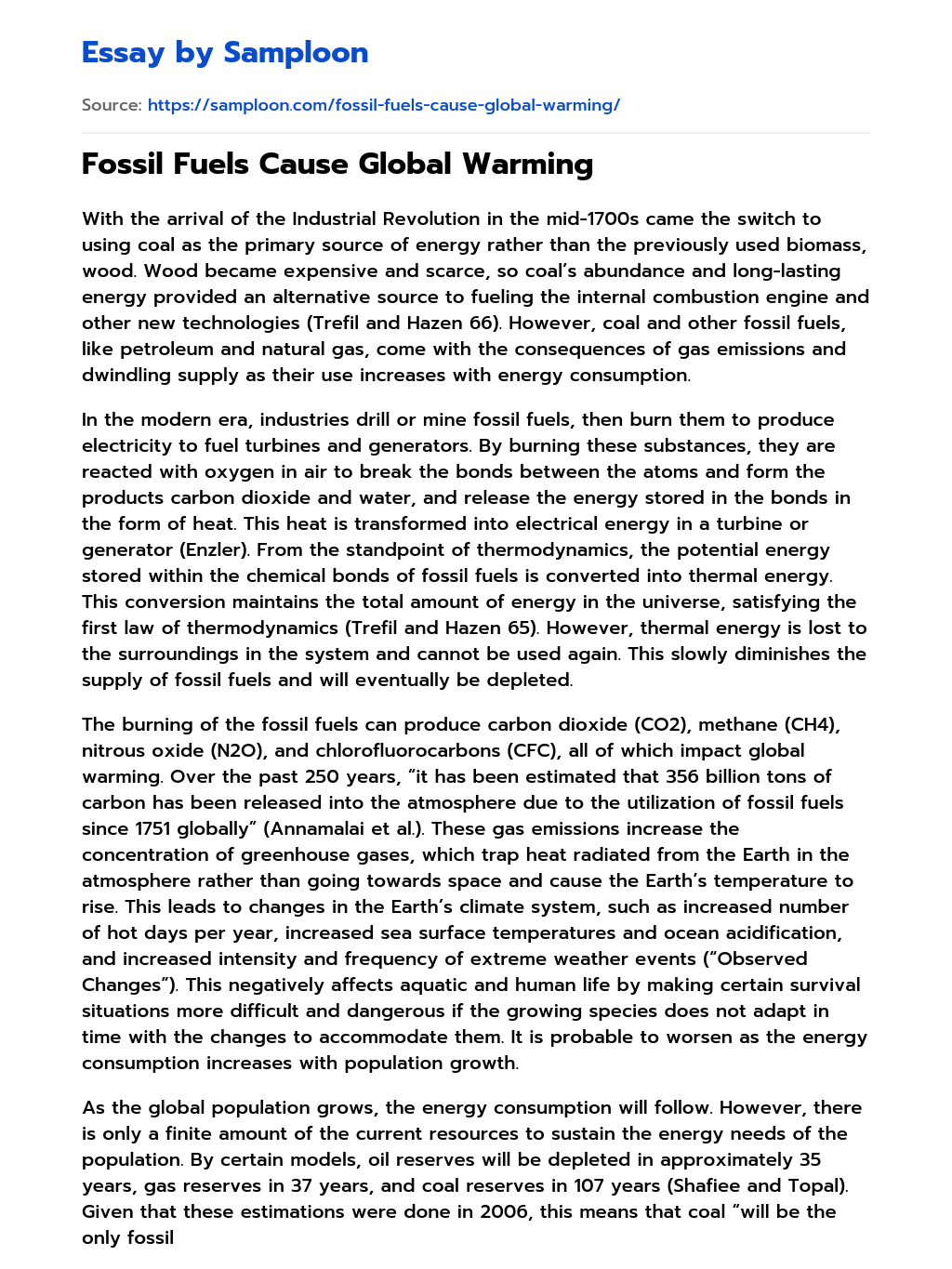 Fossil Fuels Cause Global Warming essay