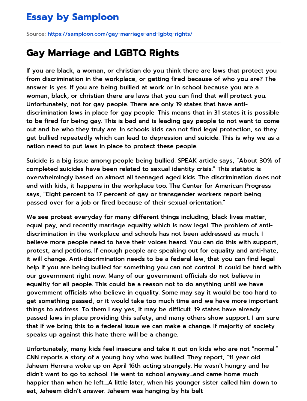 Gay Marriage and LGBTQ Rights essay