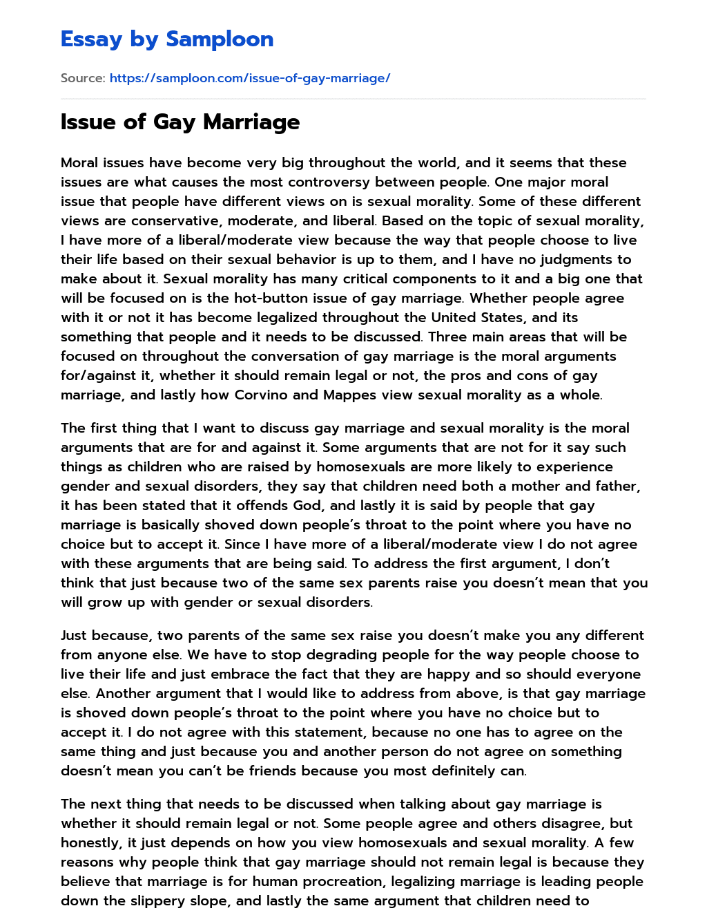 Issue of Gay Marriage essay