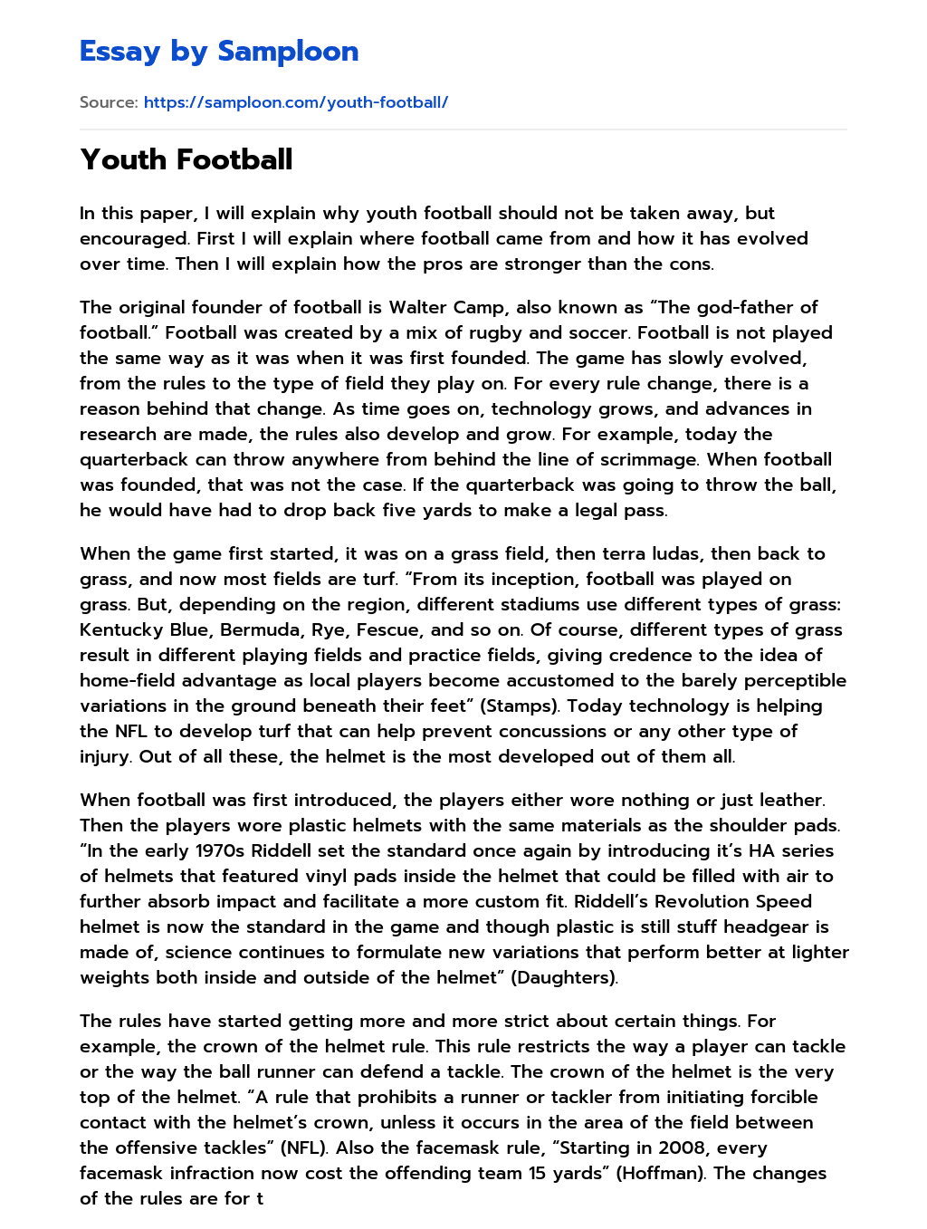 Youth Football essay