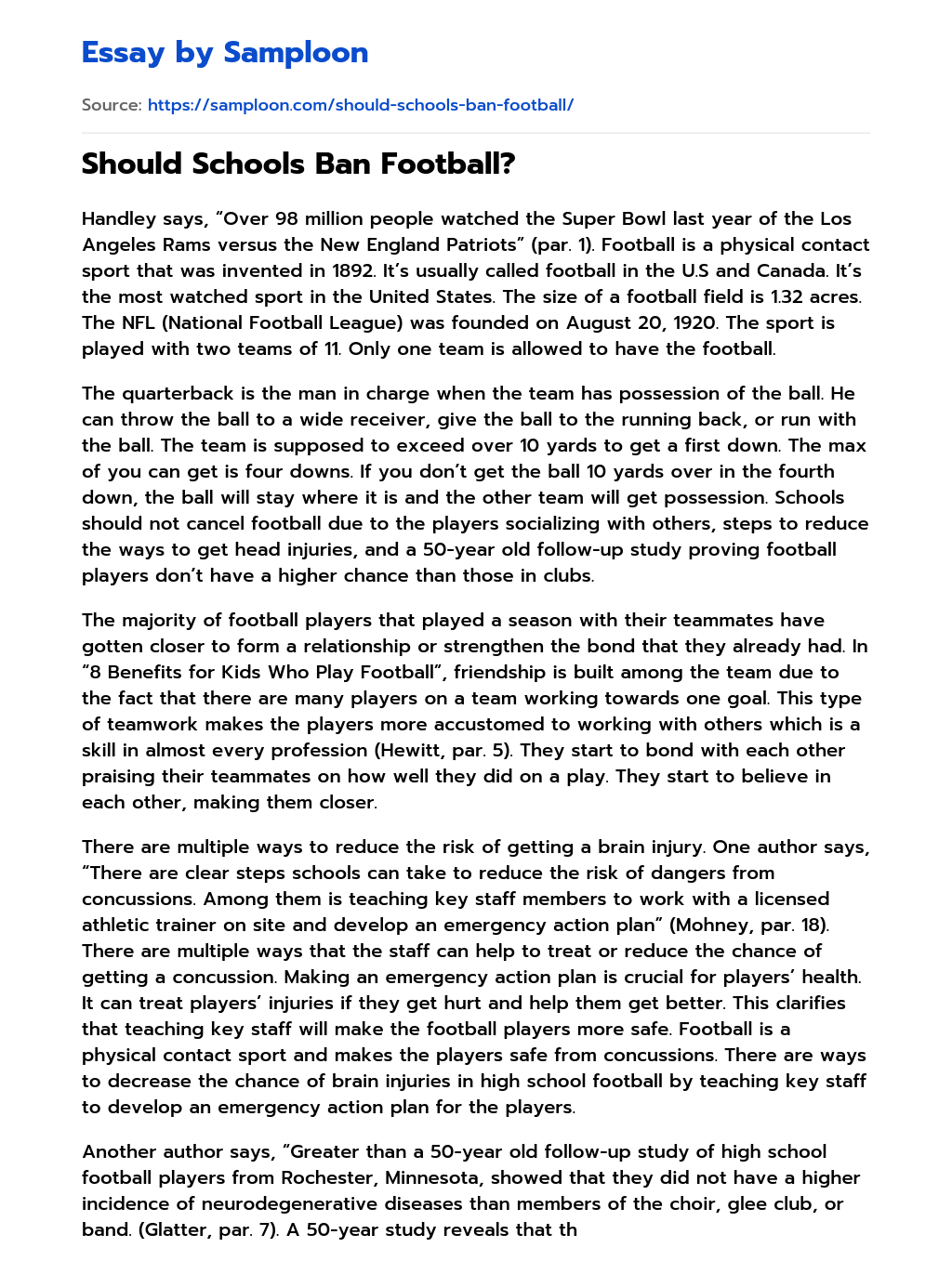 Should Schools Ban Football? essay