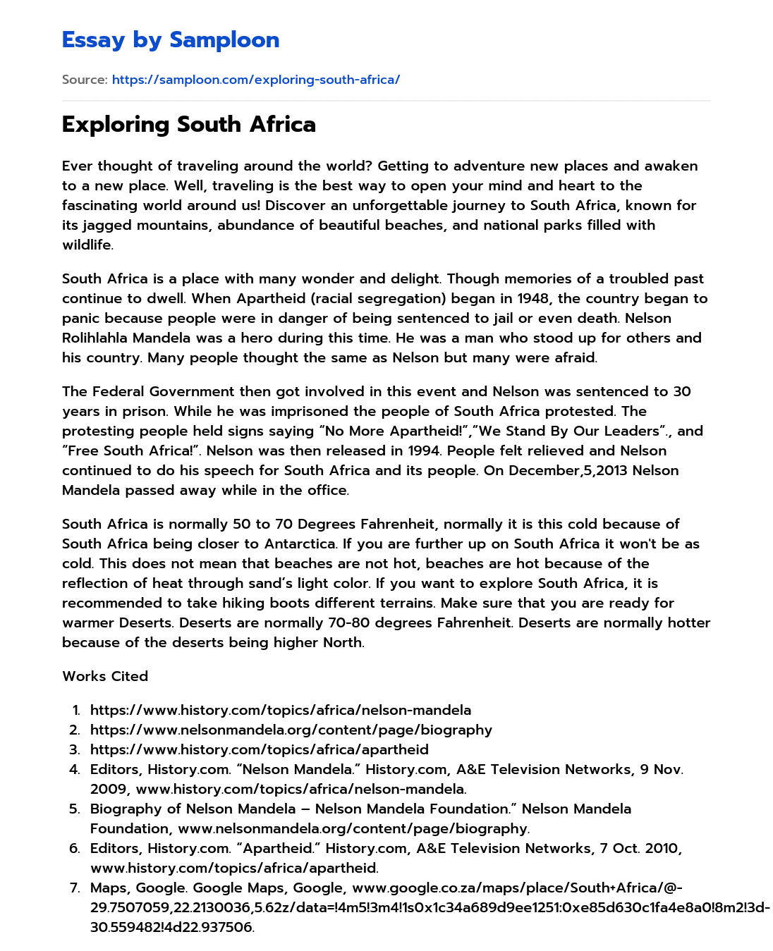 Exploring South Africa essay
