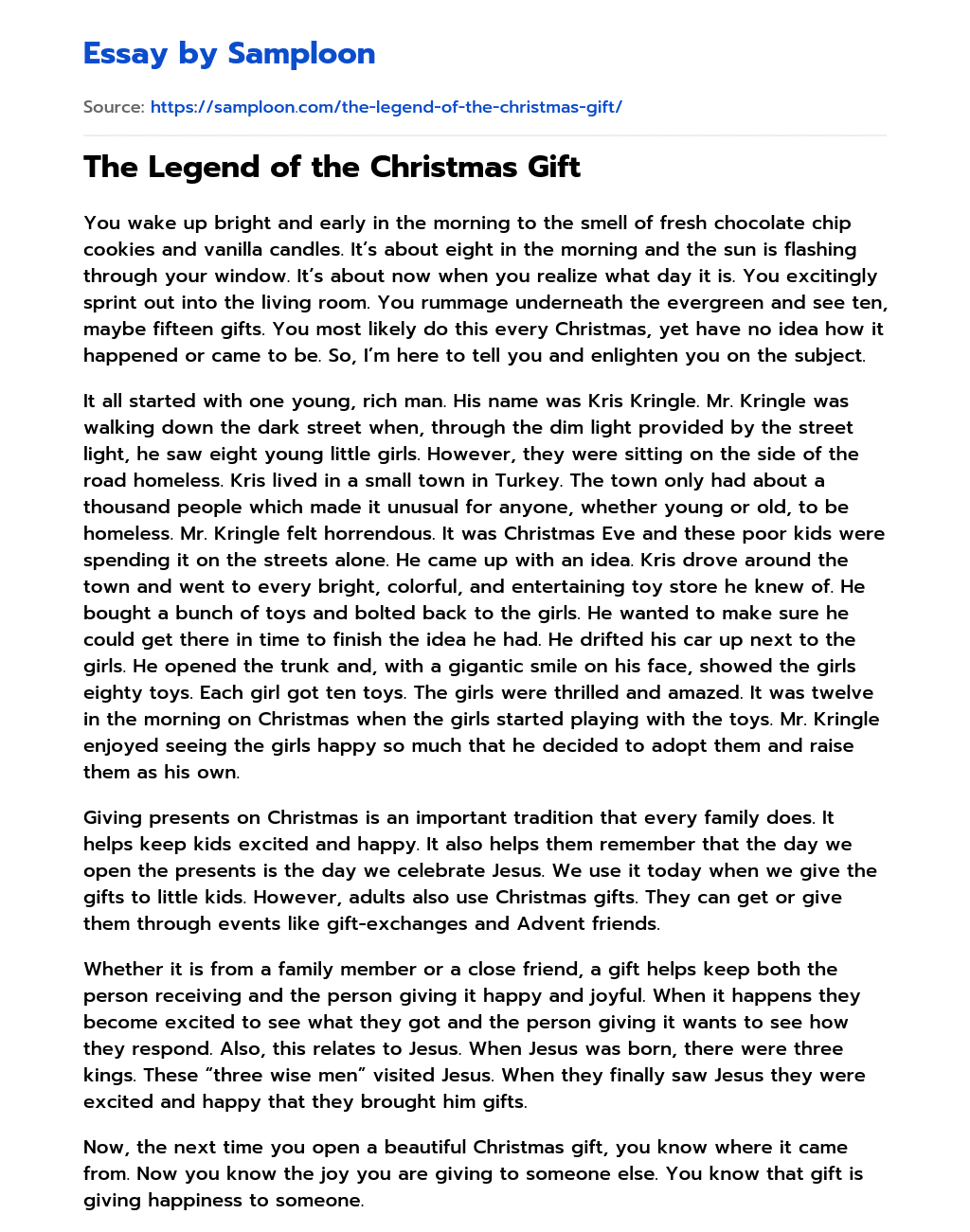 The Legend of the Christmas Gift essay