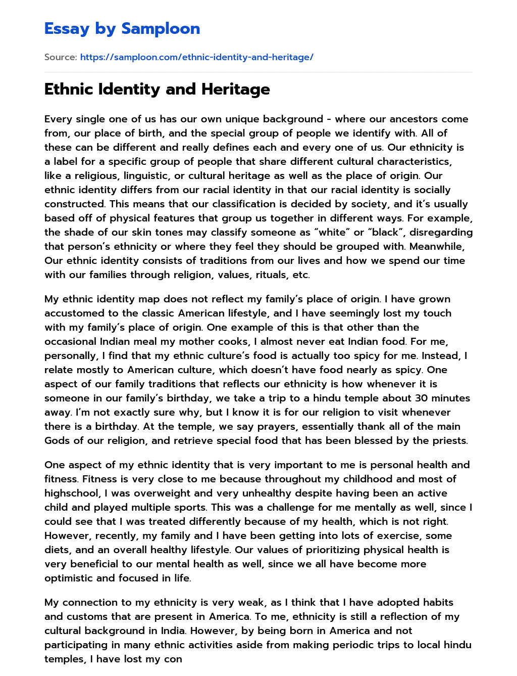 Ethnic Identity and Heritage essay