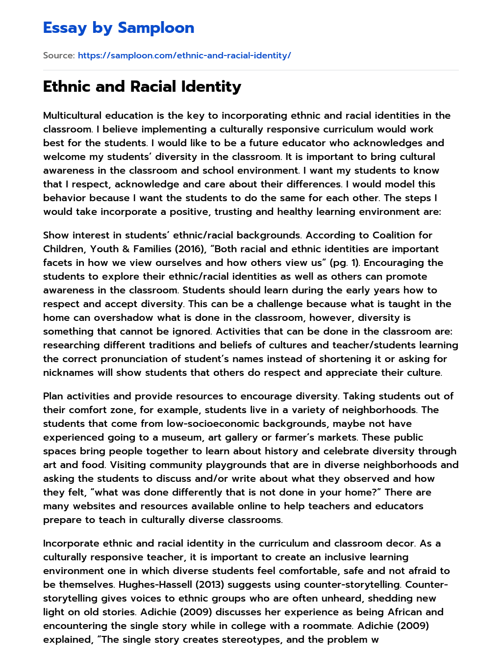 Ethnic and Racial Identity essay