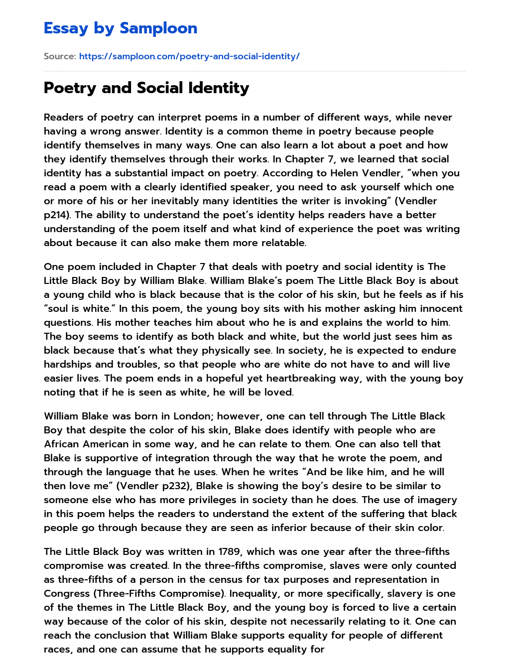 Poetry and Social Identity essay
