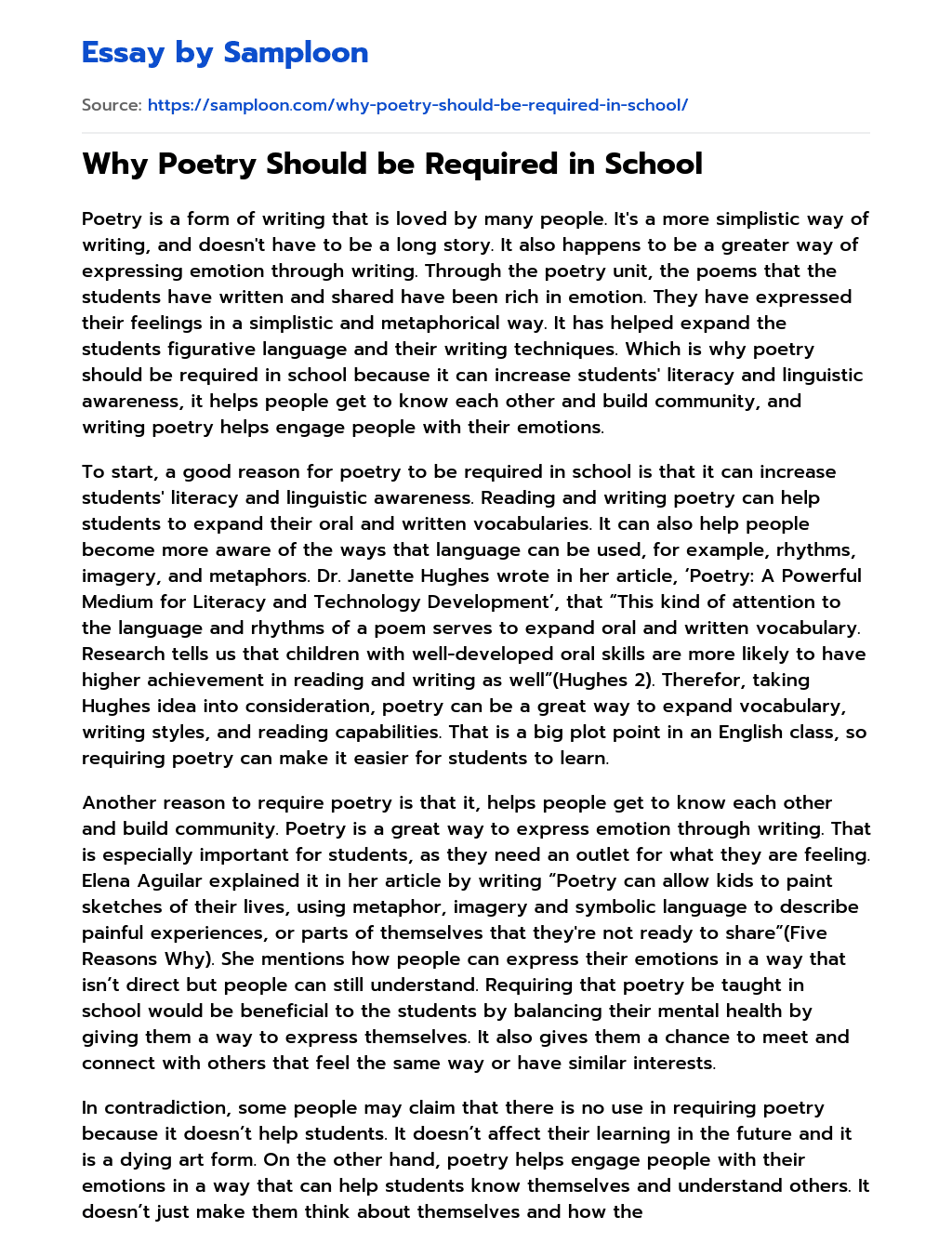 Why Poetry Should be Required in School essay