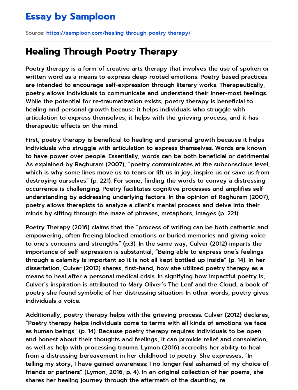 Healing Through Poetry Therapy essay