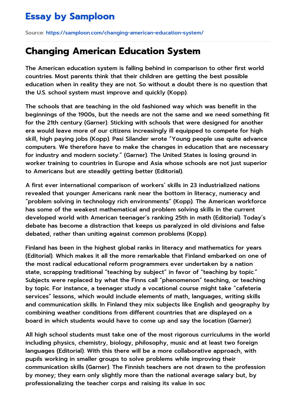 Changing American Education System essay