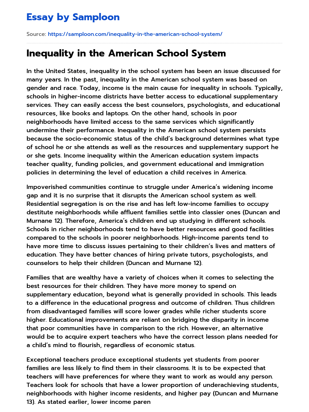 Inequality in the American School System  essay