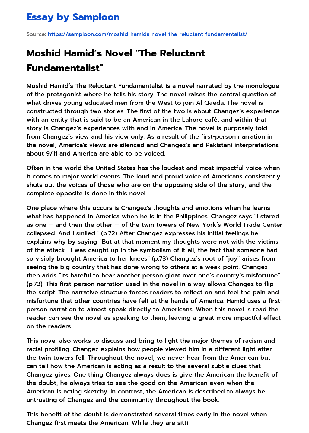the reluctant fundamentalist essay introduction