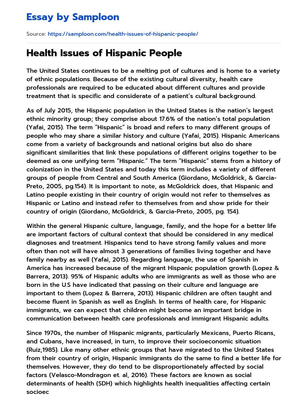 Health Issues of Hispanic People essay