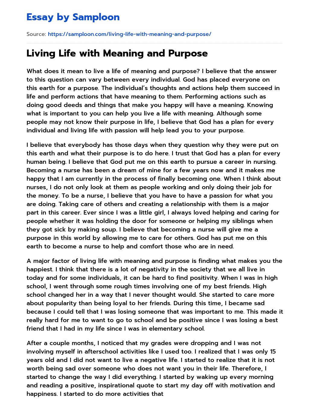 Living Life with Meaning and Purpose essay