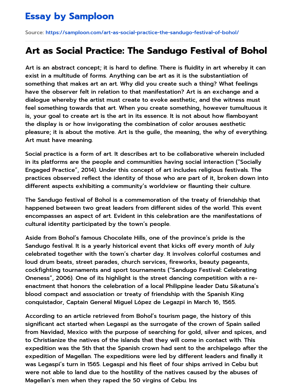 Art as Social Practice: The Sandugo Festival of Bohol essay
