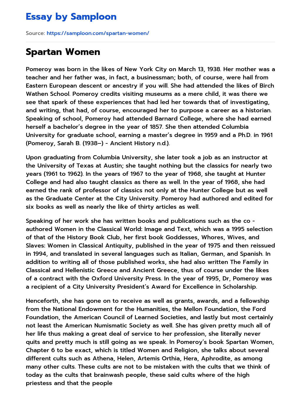 Spartan Women essay