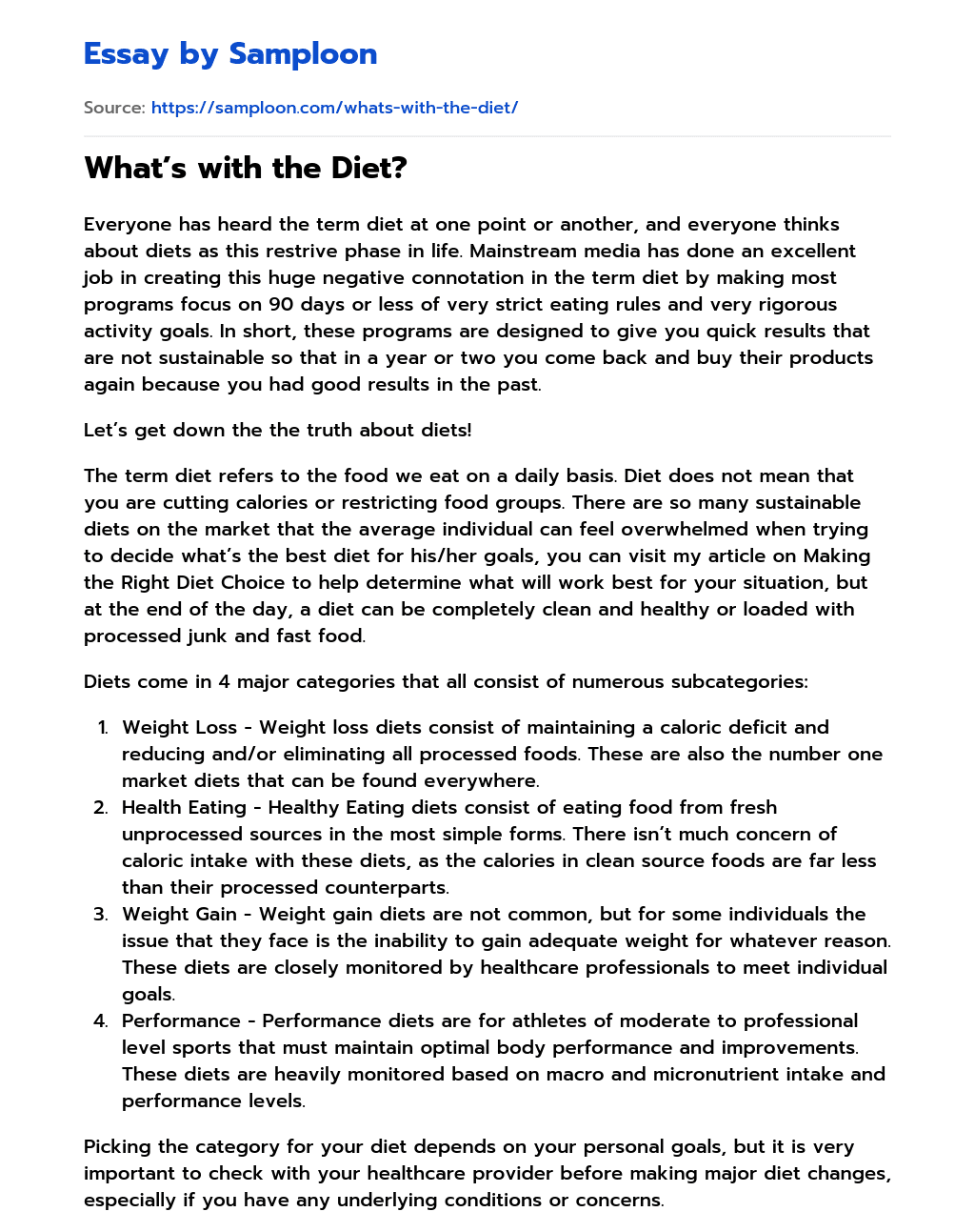 What’s with the Diet? essay