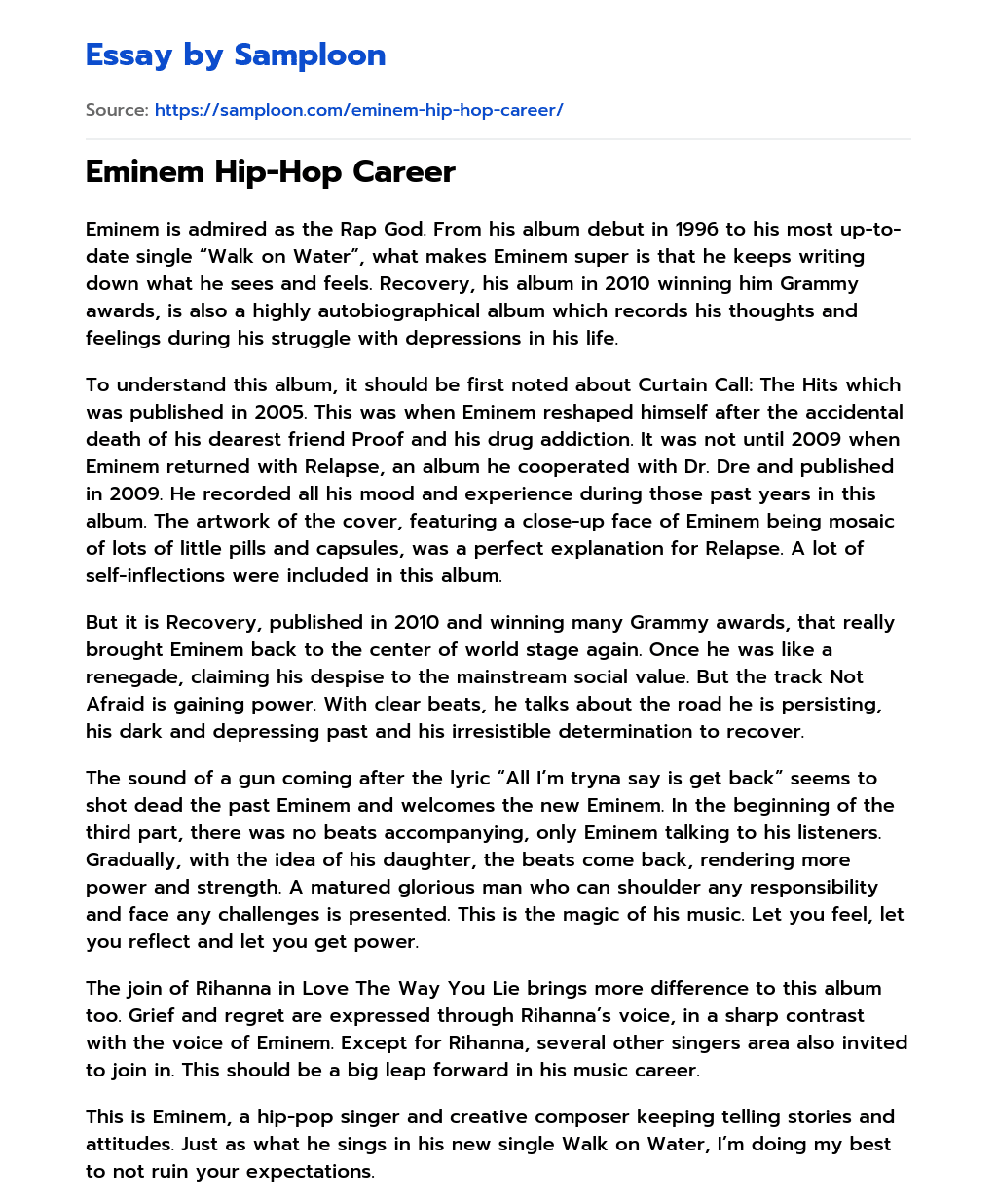 Eminem Hip-Hop Career essay