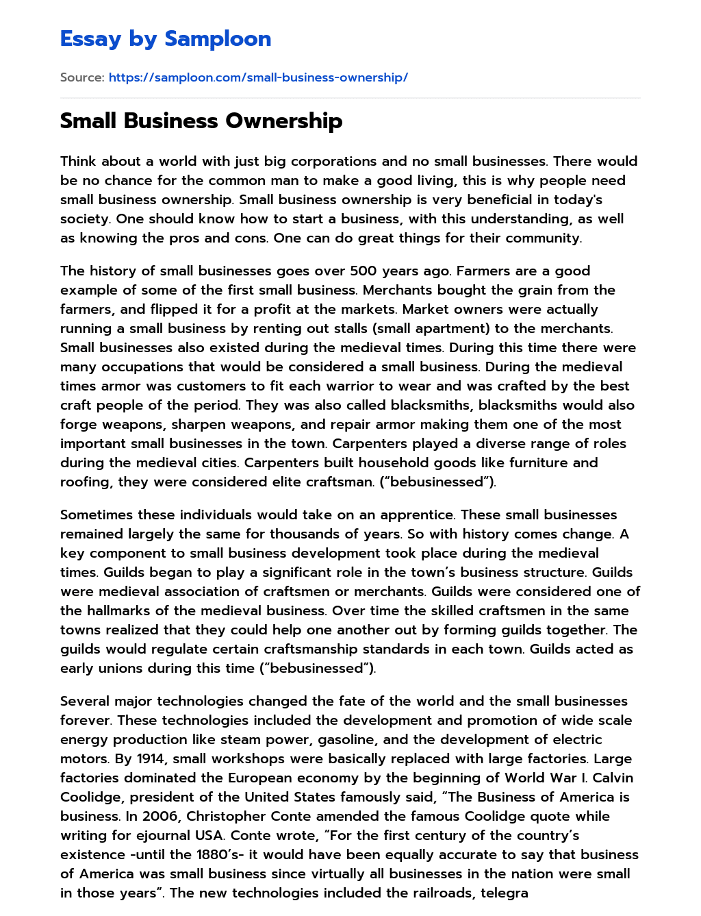 Small Business Ownership essay