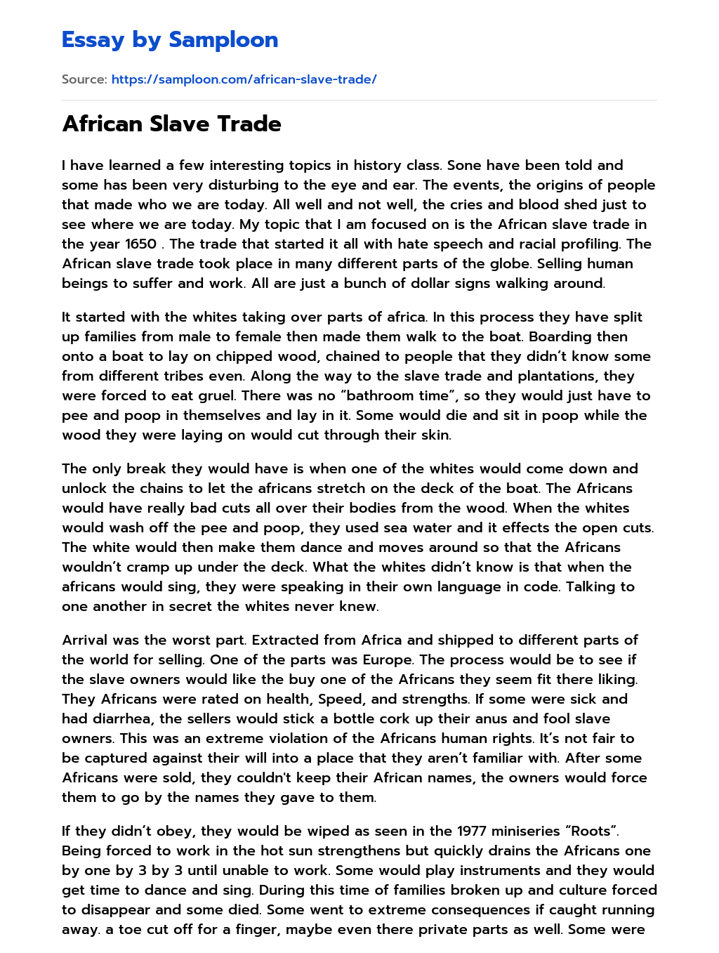 African Slave Trade essay