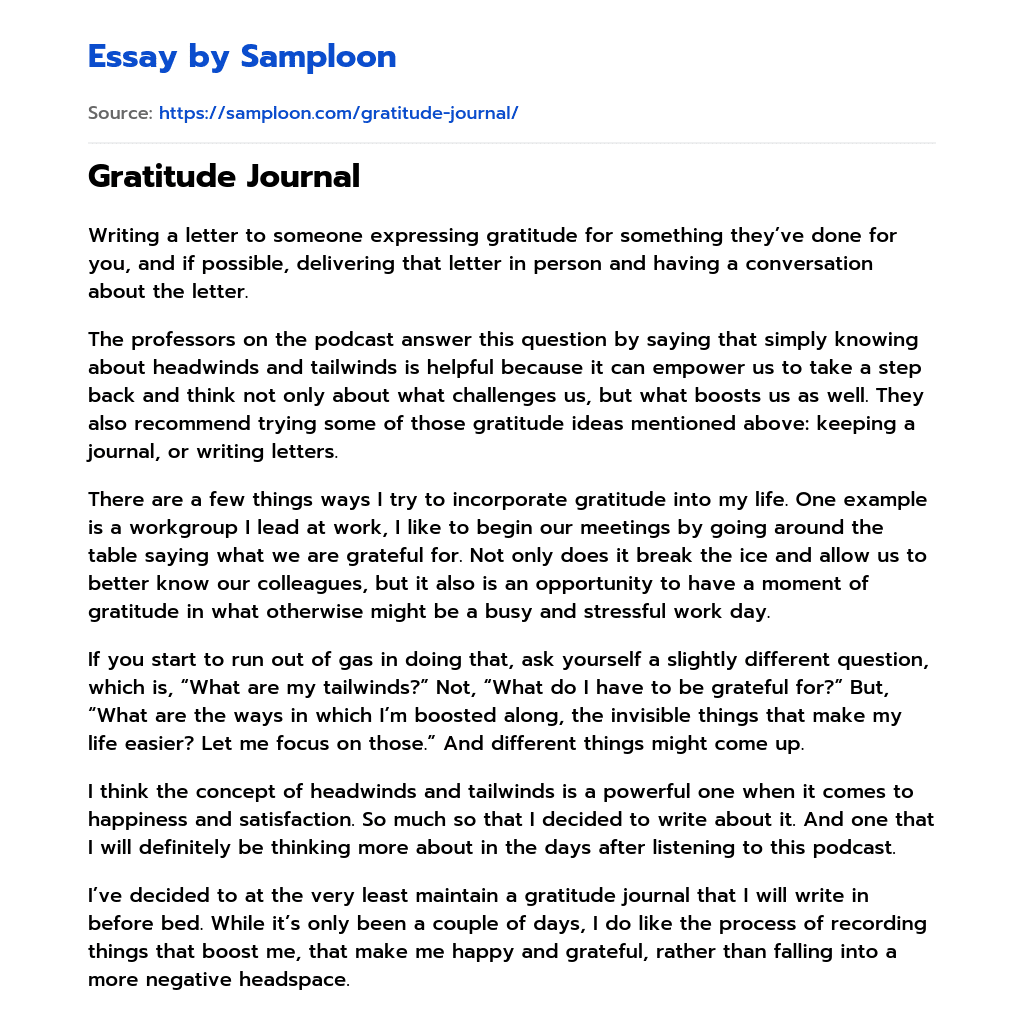 Gratitude Journal essay