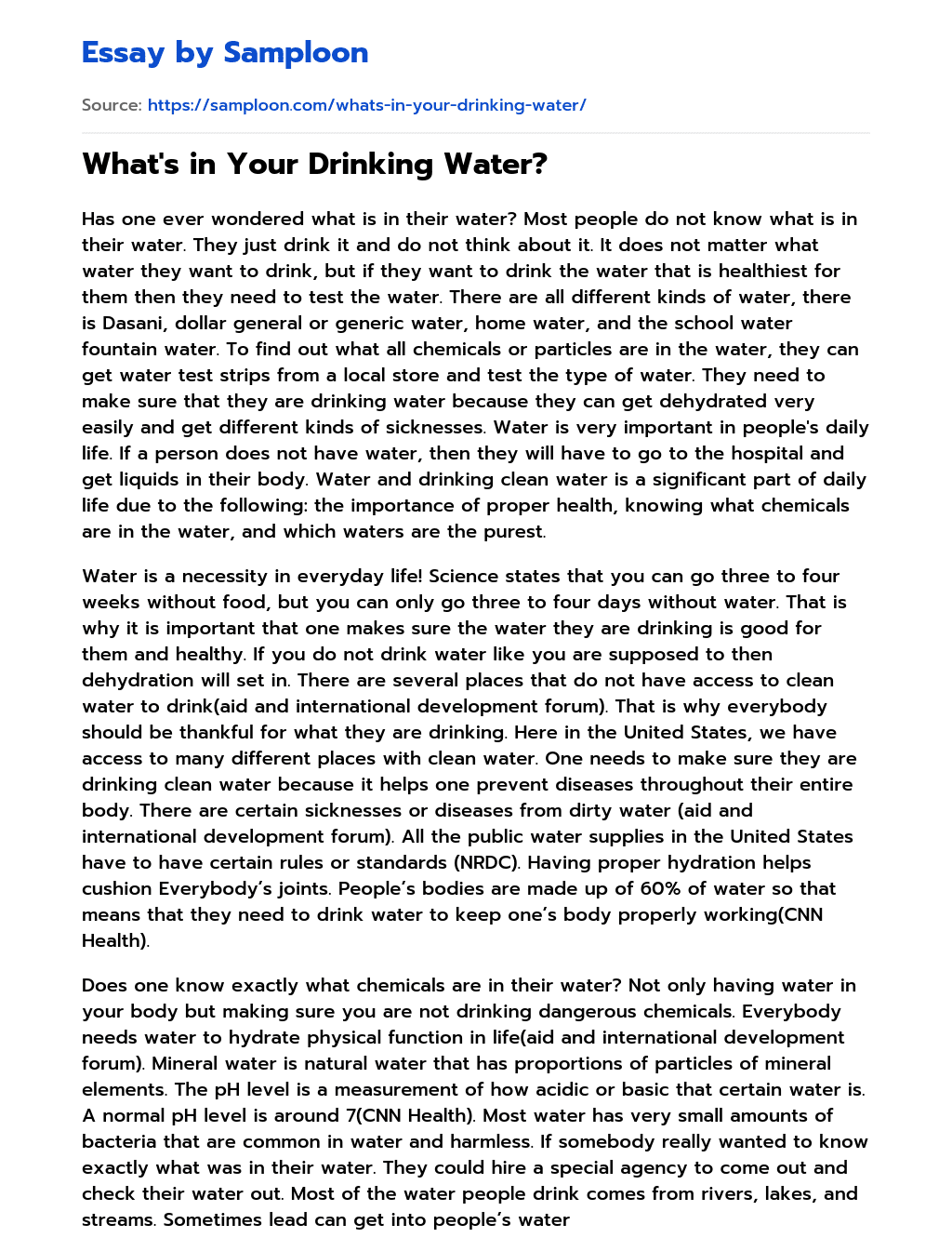 drinking water problem essay