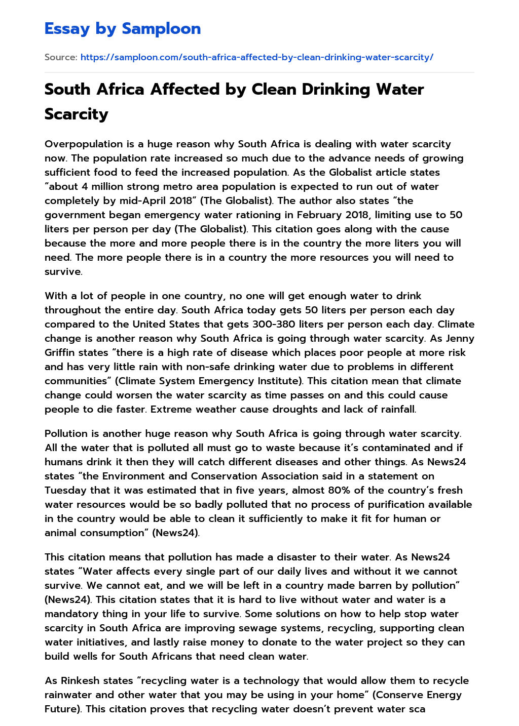 essay on scarcity of clean drinking water