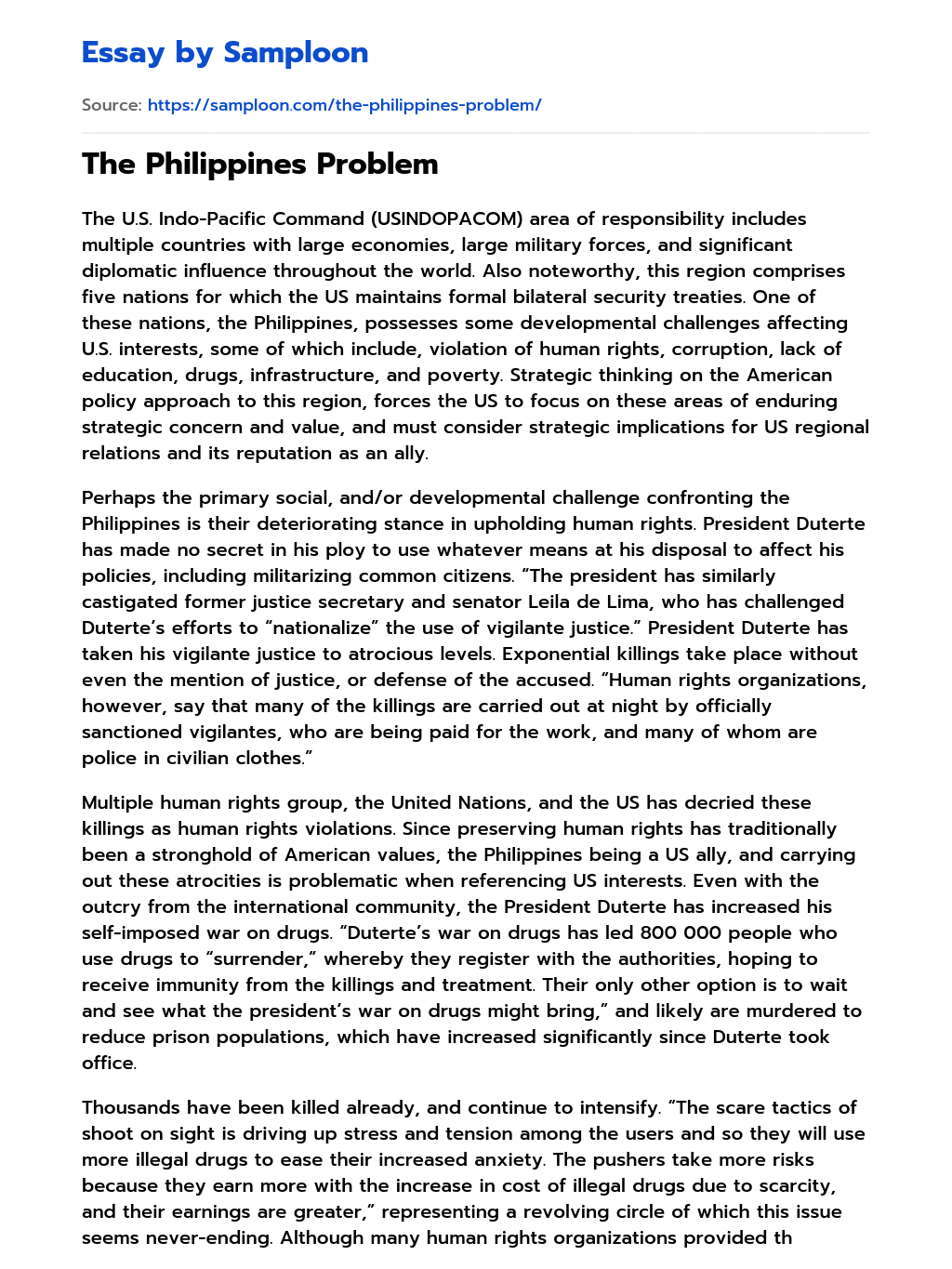 The Philippines Problem essay
