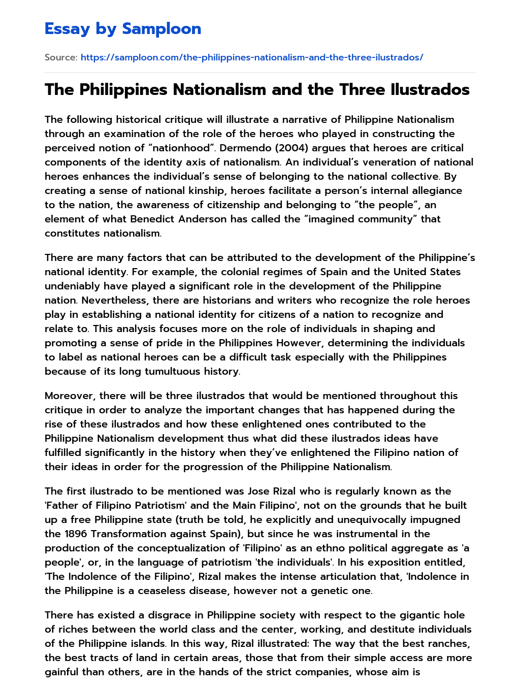 The Philippines Nationalism and the Three Ilustrados essay
