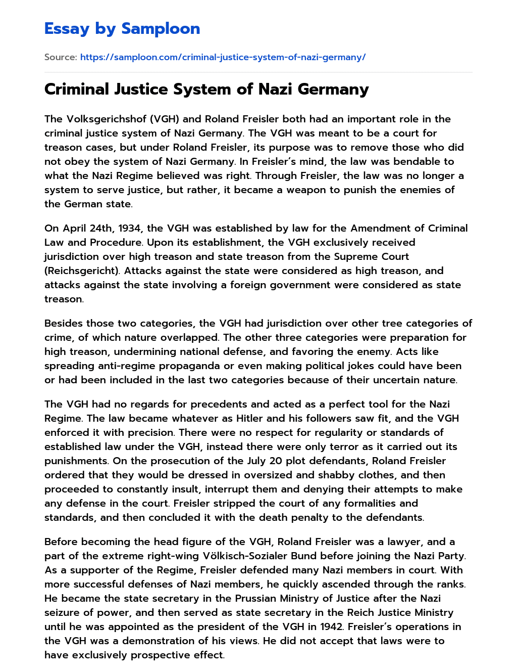 Criminal Justice System of Nazi Germany essay