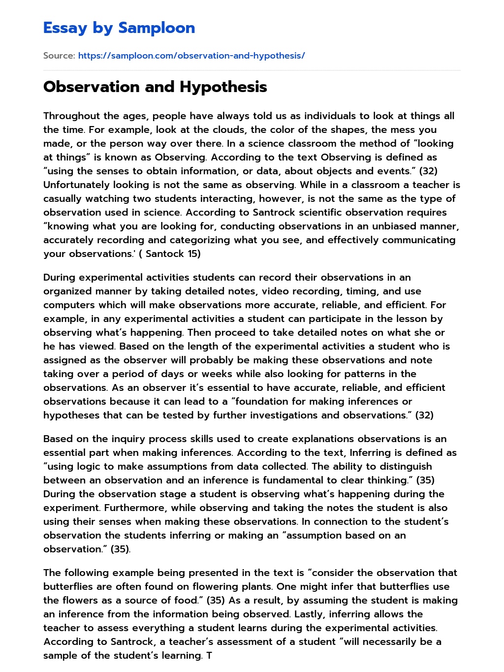 Observation and Hypothesis essay